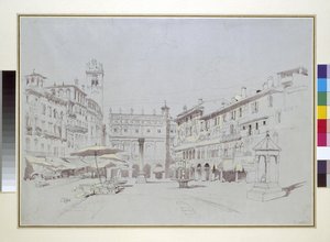 Estudio para (detalle) de la Piazza delle Erbe, Verona, 19 de mayo de 1841